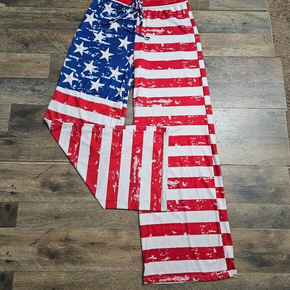 Pants - Stars and Stripes Red White Blue Wide Leg Pull On Lounge Casual Patriotic Pants
